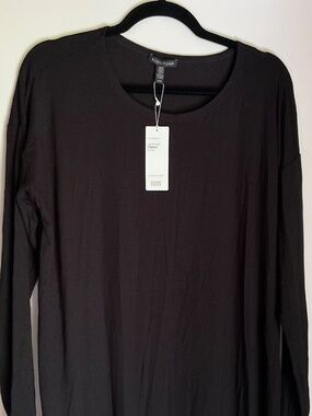 Eileen Fisher black jersey long sleeved midi dress